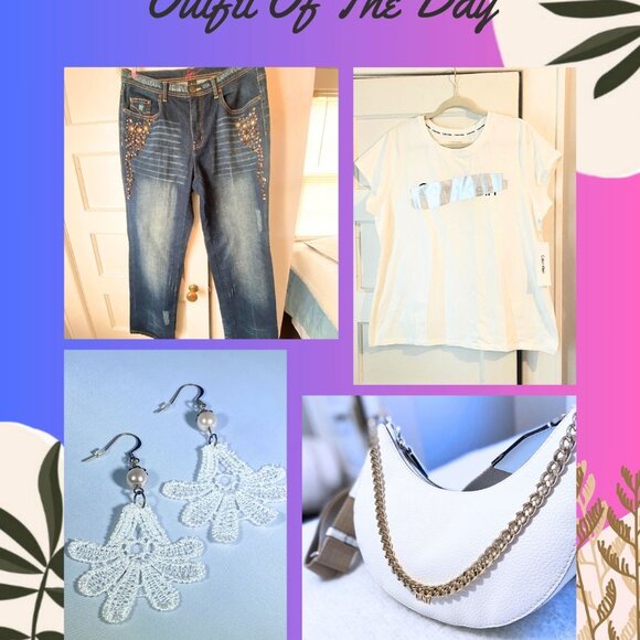 Calvin Klein Tee XL Women’s Large White Silver & Black metallic Graphic Logo NWT - Picture 2 of 9